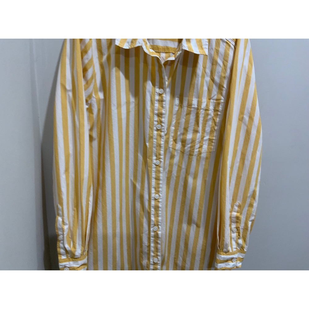 Style & Co Yellow White Striped Button Down Shirt Dress XL Long Sleeve Pocket - Picture 5 of 13